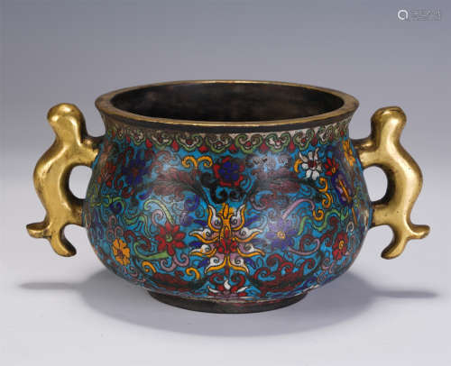 A CHINESE DOUBLR HANDLE ENAMEL CENSER
