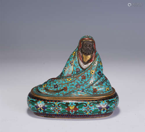 A CHINESE ENAMEL BRONZE FIGURE OF BUDDHA SEATED STATUE