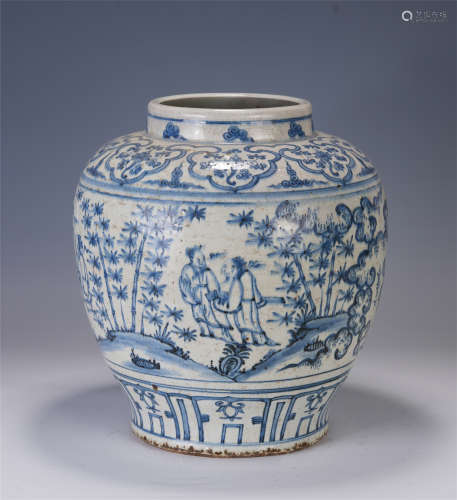 A CHINESE BLUE AND WHITE PORCELAIN JAR