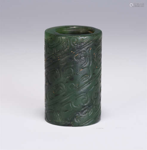 A CHINESE JASPER BRUSH POT