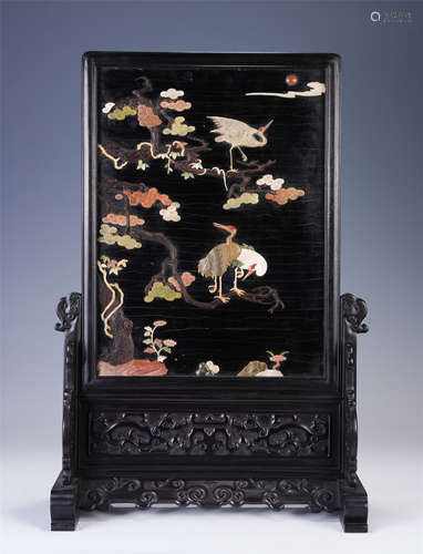 A CHINESE TABLE SCREEN WITH GEMSTONES INLAIDED