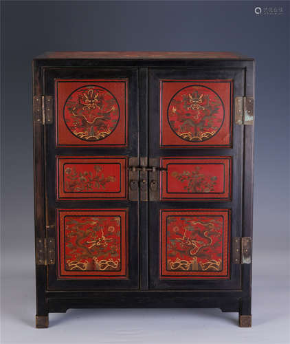 A CHINESE LACQUERWARE WOODEN CABINET