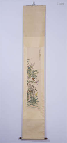 A CHINESE PAINTING OF FLOWERS AND BIRDS