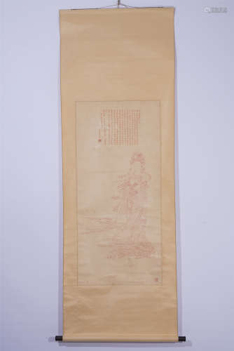 A CHINESE PAINTING OF GUANYIN STATUE