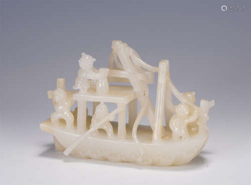 A CHINESE WHITE JADE BOAT DECORATION