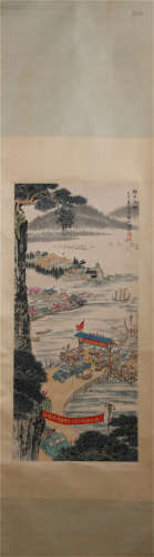 A CHINESE PAINTING OF FIGURE STORY BY THE YANGZIJIANG RIVER