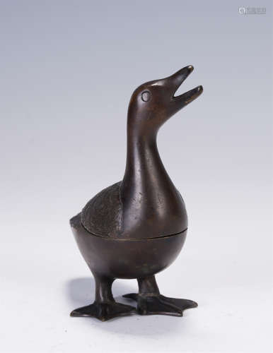 A CHINESE BRONZE DUCK-SHAPED INCENSE