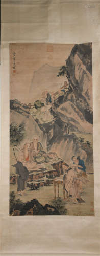 A CHINESE PAINTING OF LUOHAN FIGURE STORY