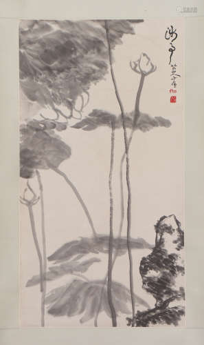 A CHINESE PAINTING OF LOTUS FLOWERS
