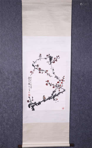 A CHINESE PAINTING OF BIRDS AND PLUM BLOSSOM