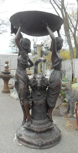 Stunning Bronze Fountain With Two Women Holding a Bowl