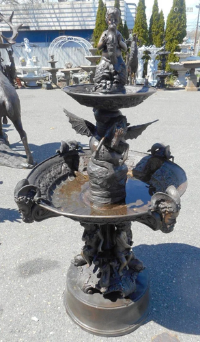 Two-Tier Bronze Fountain With Cherubs and Winged Horses