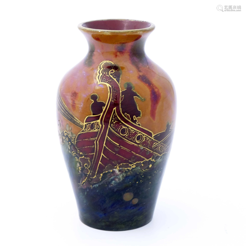 Bernard Moore, a flambe Long Boat vase,