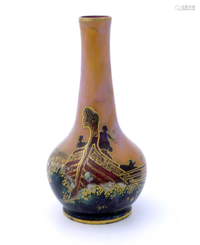 Bernard Moore, a flambe Long Boat vase,