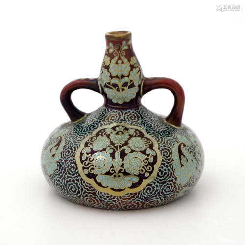 Zsolnay, Pecs, a miniature lustre vase,