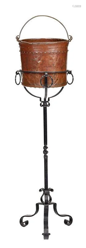 Copper and Wrought Iron Jardinière and Stand