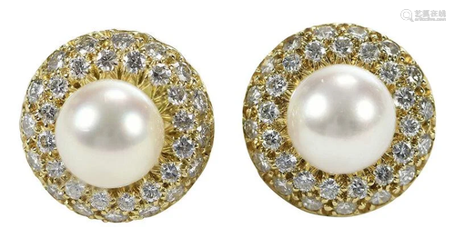 18kt. Pearl and Diamond Earrings