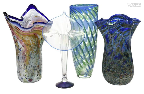 Four Art Glass Studio Vases