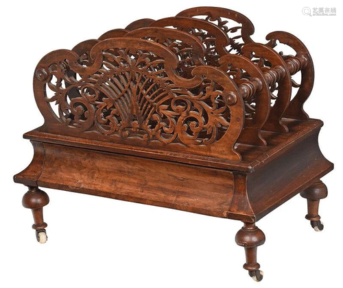 Victorian Figured Walnut Open Fretwork Canterbury