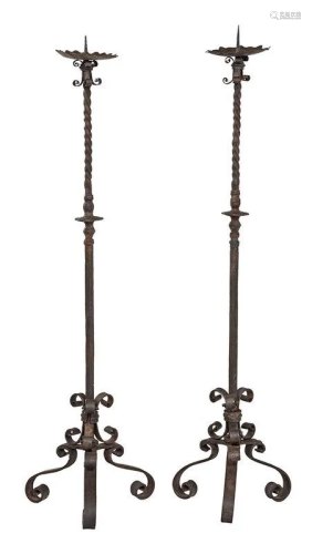 Pair Baroque/Style Wrought Iron Torchieres