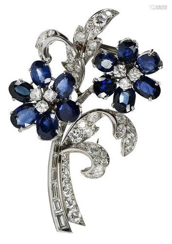 Marc Paris Platinum, Diamond and Sapphire Brooch