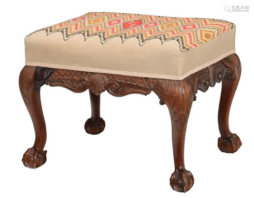 Chippendale Style Needlepoint Upholstered Footstool