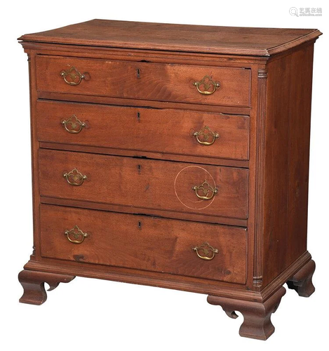 American Chippendale Walnut Four Drawer Chest