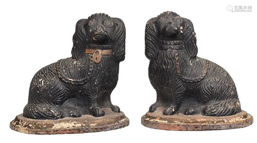 Pair of Painted Terracotta Dog Statues