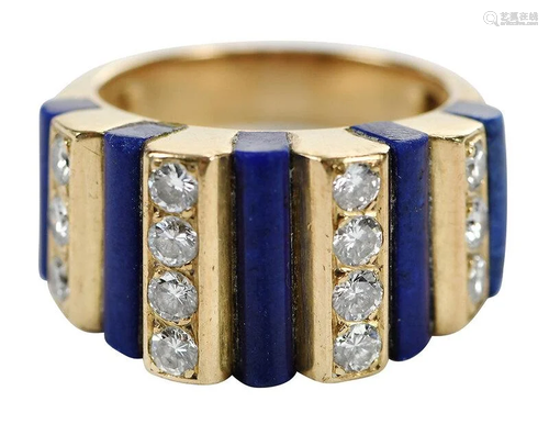 French 18kt. Lapis and Diamond Ring