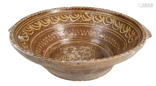 Continental Slip Decorated Redware Basin