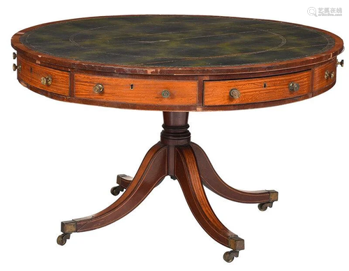 Regency Satinwood Inlaid Rotating Drum Table