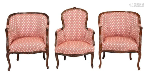 Suite of Three Louis XV Style Upholstered Armchairs