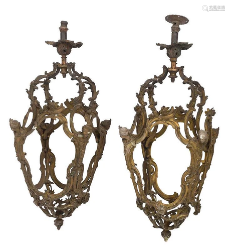 Fine Pair Louis XV Style Gilt Bronze Gas Lanterns