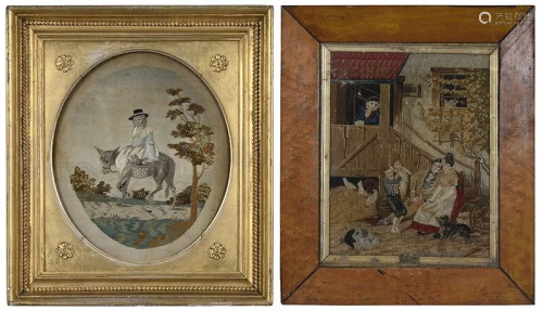 Two Framed Needleworks with Figures