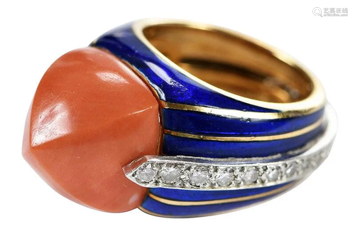 Tiffany & Co. Enamel, Coral, & Diamond Ring