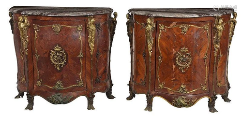 Fine Pair Louis XV Style Bronze Mounted Commodes