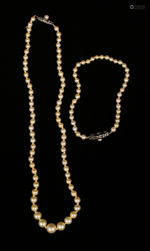 MIKIMOTO PEARL NECKLACE AND BRACELET L 14