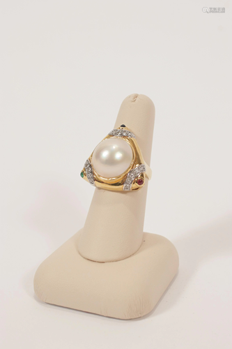 MABE PEARL & 15CT.TW ACCENT DIAMONDS,14K YELLOW …