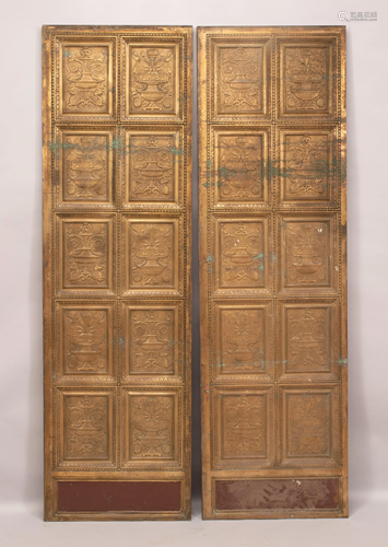 ITALIAN STYLE GILT BRONZE DOORS, PAIR, H 75