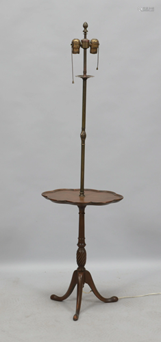 MAHOGANY QUEEN ANN STYLE TABLE - FLOOR LAMP, C 1930