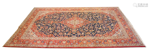 PERSIAN KASHAN WOOL CARPET, C. 1970, W 9', L 12' 2