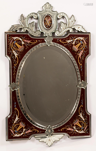 M.R. & CO. VENETIAN ENAMELED MIRROR, C. 1920, H 40…