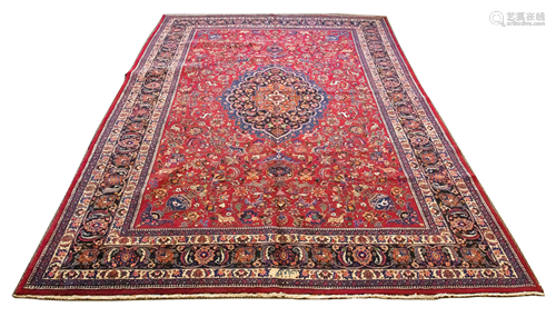 PERSIAN MASHAD WOOL CARPET, C. 1970, W 10' 5