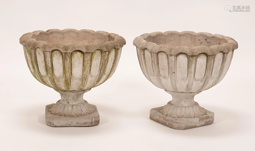 CONCRETE GARDEN URNS, PAIR, H 16.5