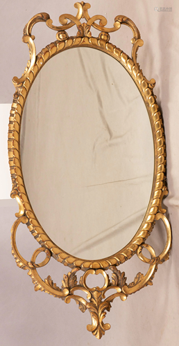 ROCOCO OVAL GILT WOOD WALL MIRROR, H 27