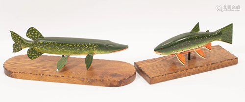 HAND CARVED TROUT AND PIKE L 14