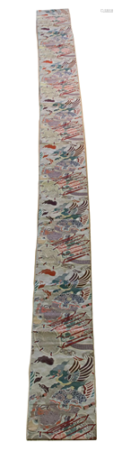 JAPANESE EMBROIDERED SILK OBI C.1940-1950 W 12.5