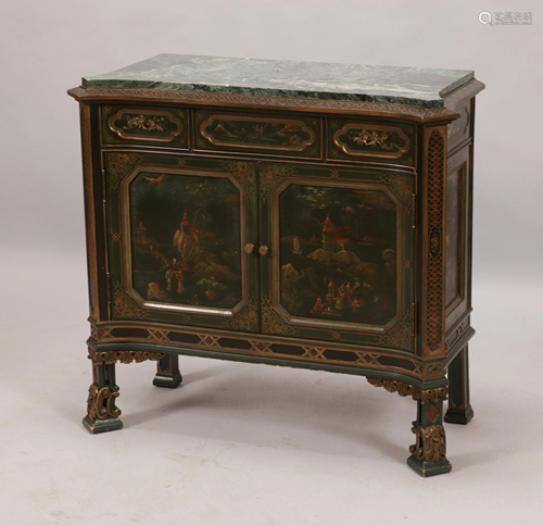 CHINESE CHIPPENDALE MARBLE TOP COMMODE C 1930 H …