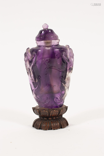 CHINESE AMETHYST QUARTZ SNUFF BOTTLE 19TH.C. H 3