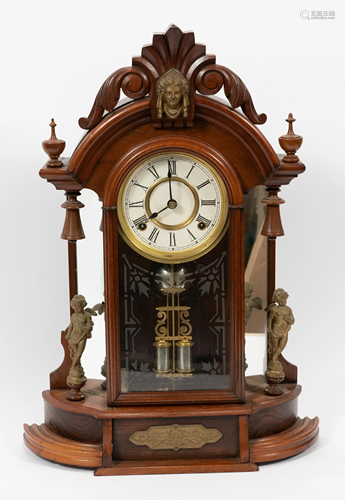 W. WELCH VICTORIAN WALNUT MANTLE CLOCK, H 24